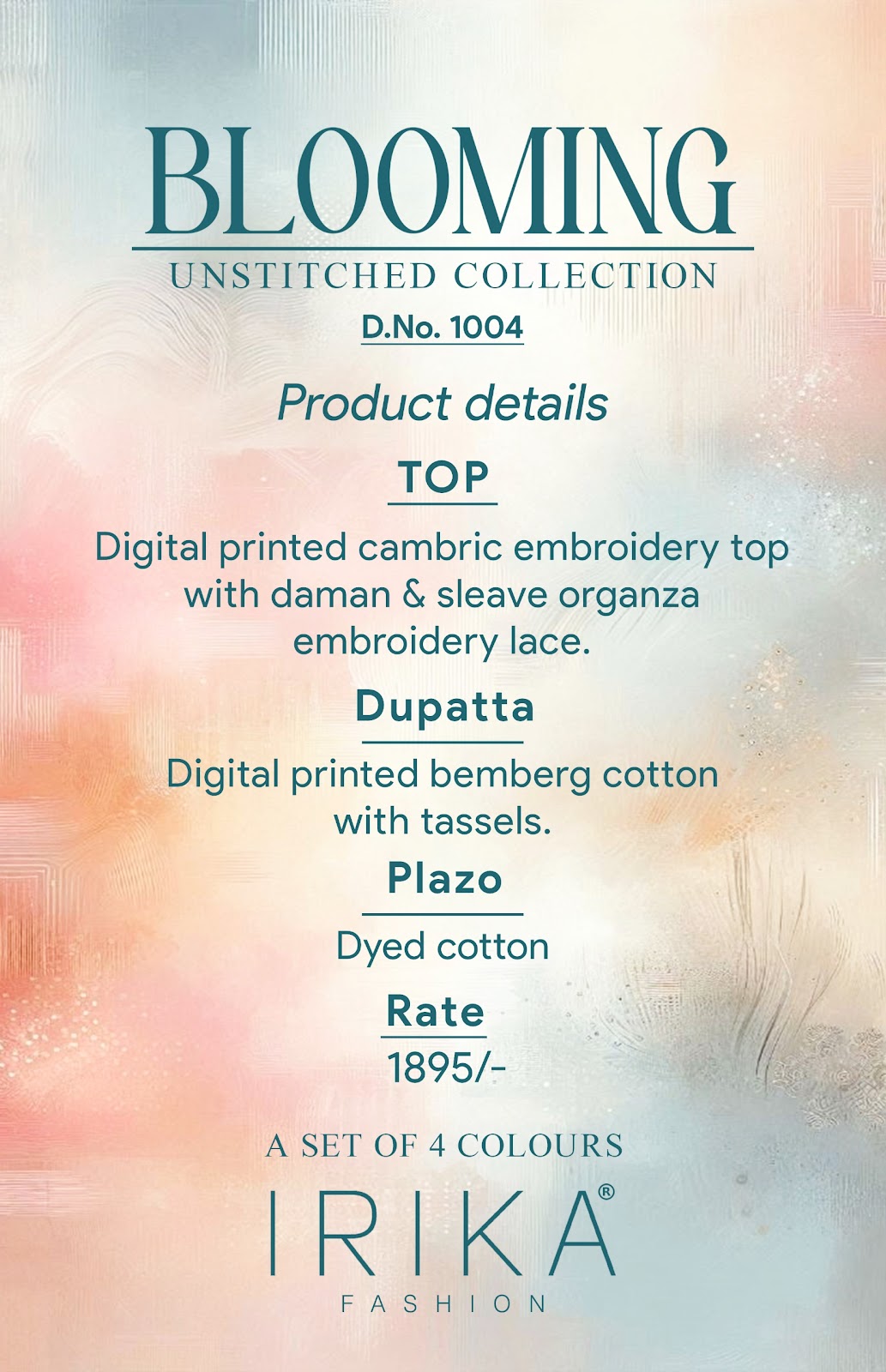 Blooming 1004 Shiddat Cambric Pant Style Suits Wholesaler