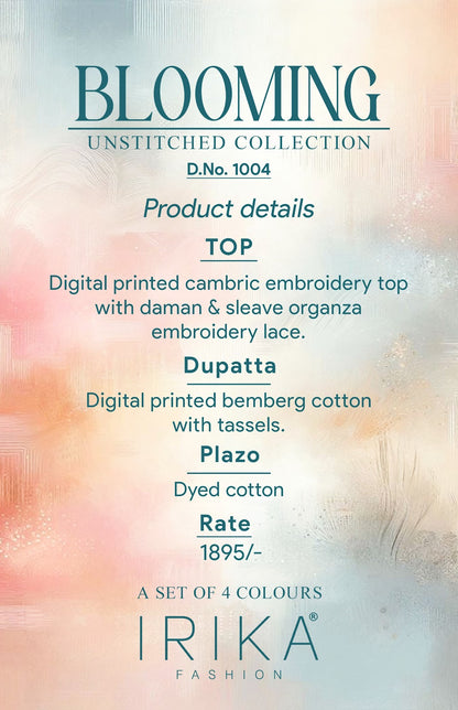 Blooming 1004 Shiddat Cambric Pant Style Suits Wholesaler