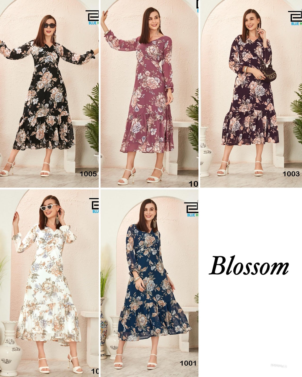 Blossom 1001-1005 Bluehills Georgette Anarkali Kurtis Manufacturer Gujarat