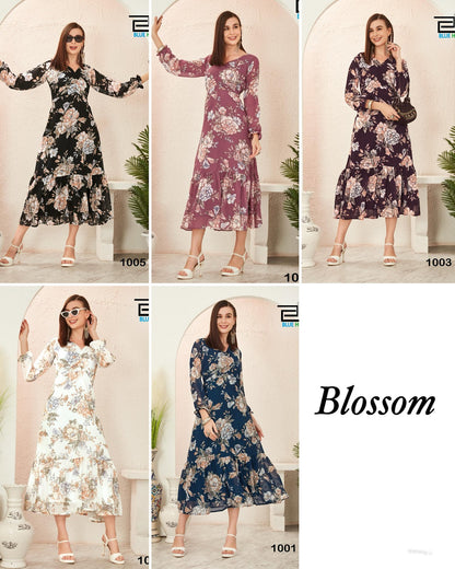 Blossom 1001-1005 Bluehills Georgette Anarkali Kurtis Manufacturer Gujarat
