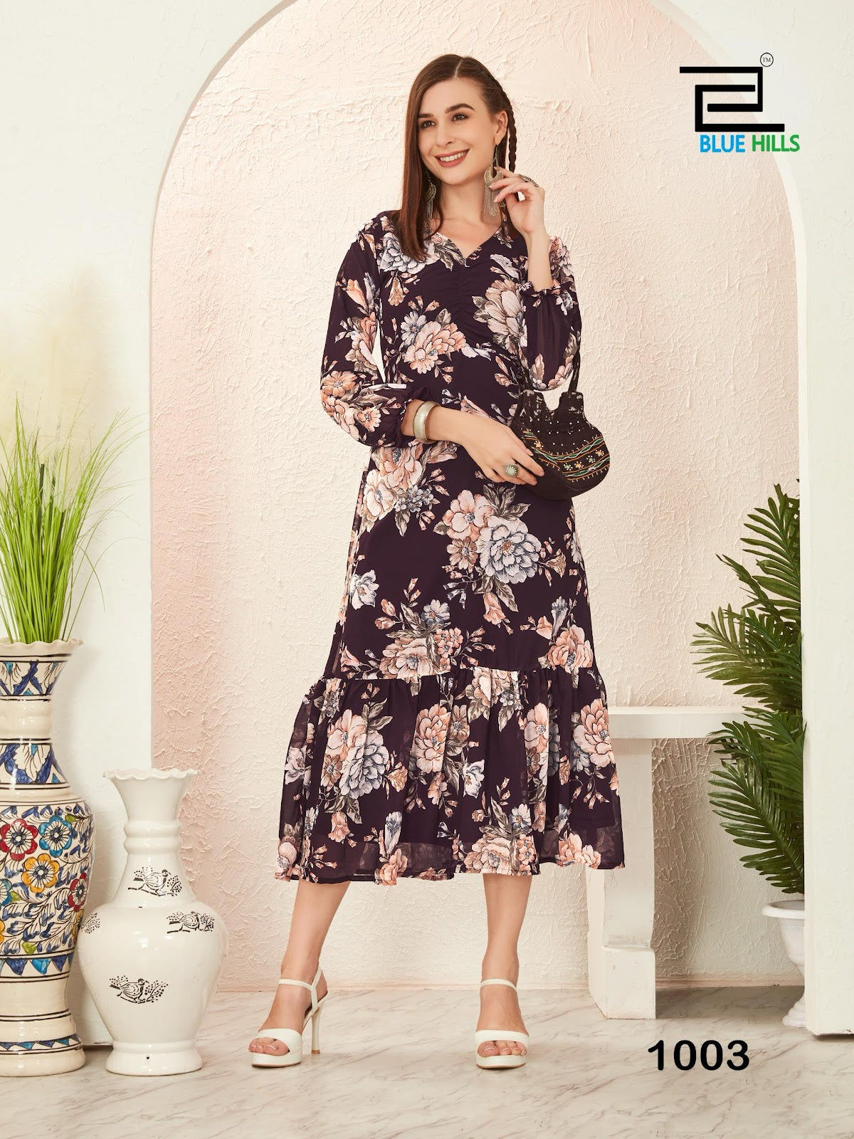 Blossom 1001-1005 Bluehills Georgette Anarkali Kurtis Manufacturer Gujarat
