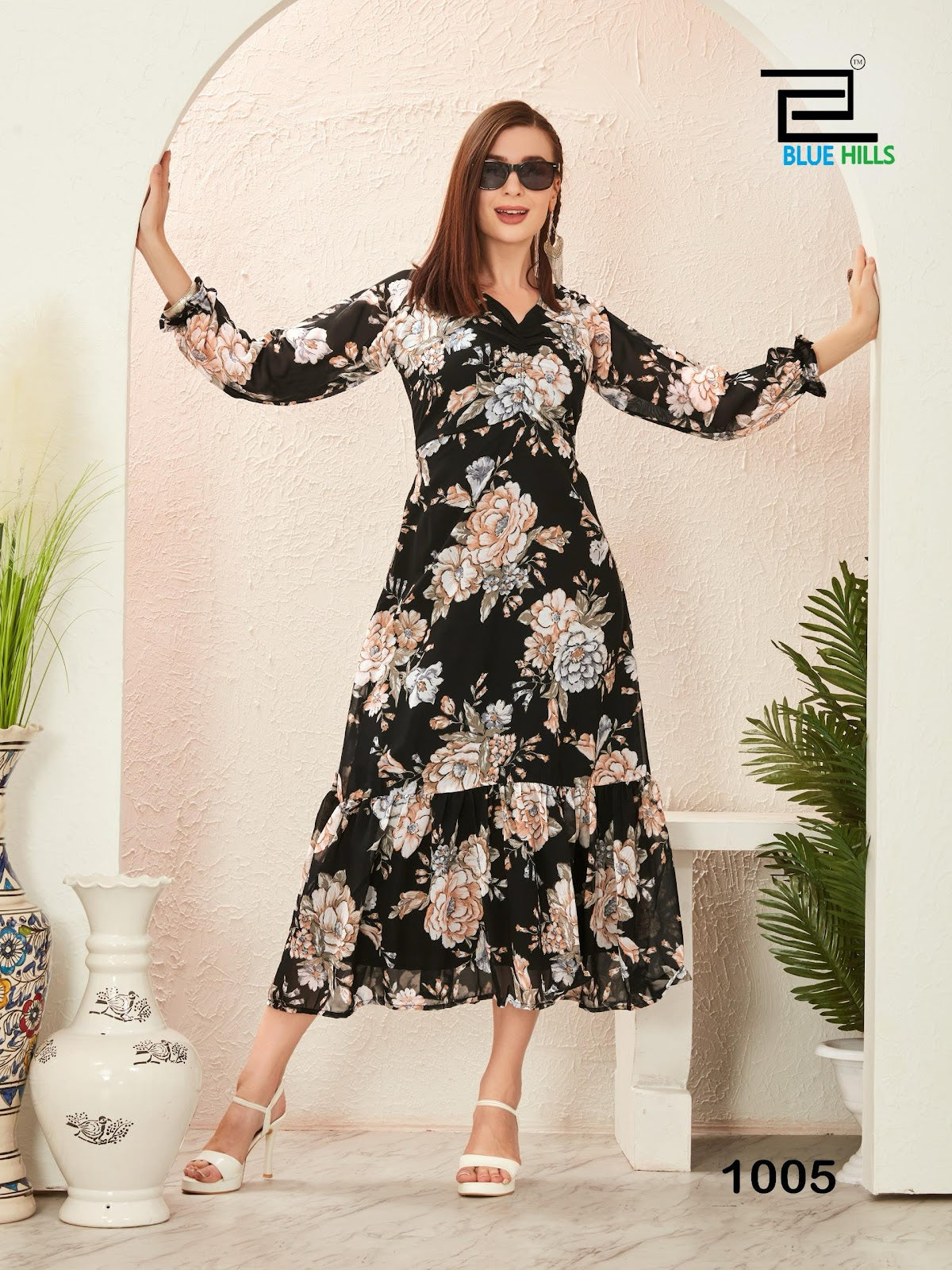 Blossom 1001-1005 Bluehills Georgette Anarkali Kurtis Manufacturer Gujarat