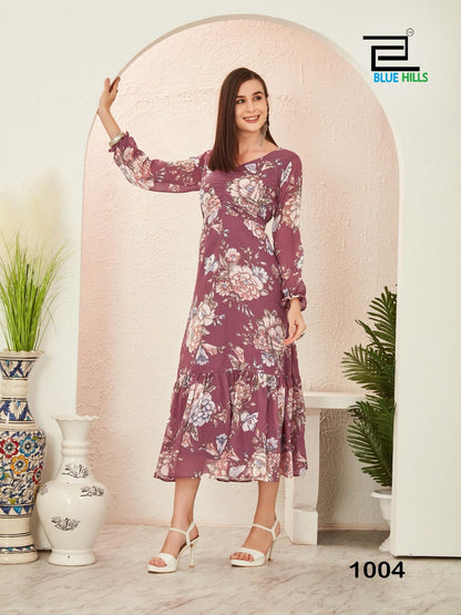 Blossom 1001-1005 Bluehills Georgette Anarkali Kurtis Manufacturer Gujarat
