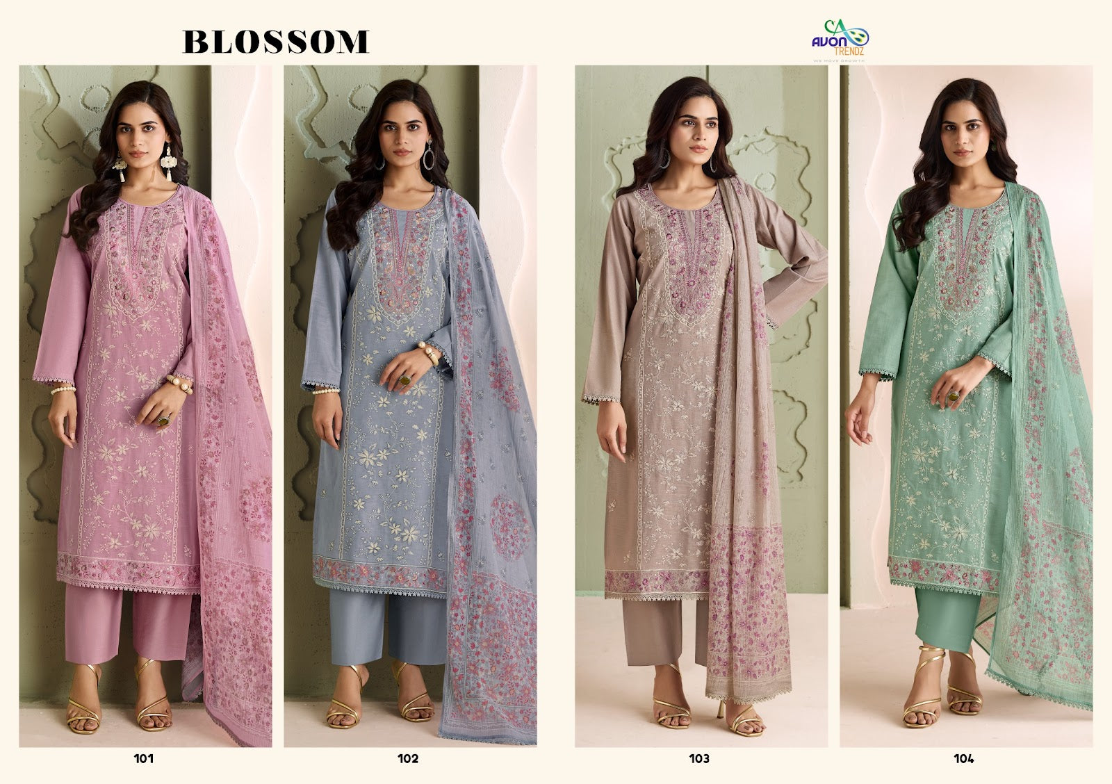 Blossom Avon Trendz Linen Pant Style Suits Wholesale Price