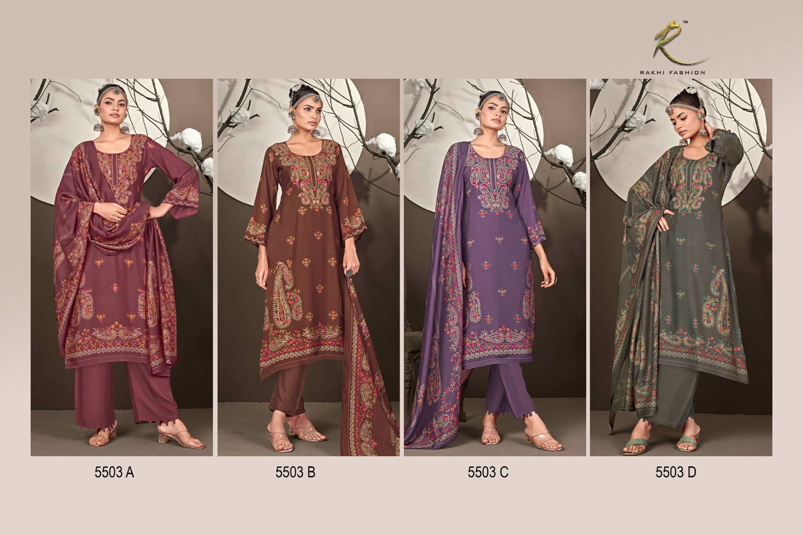 Blossom Hour Rakhi Fashion Pashmina Suits Manufacturer