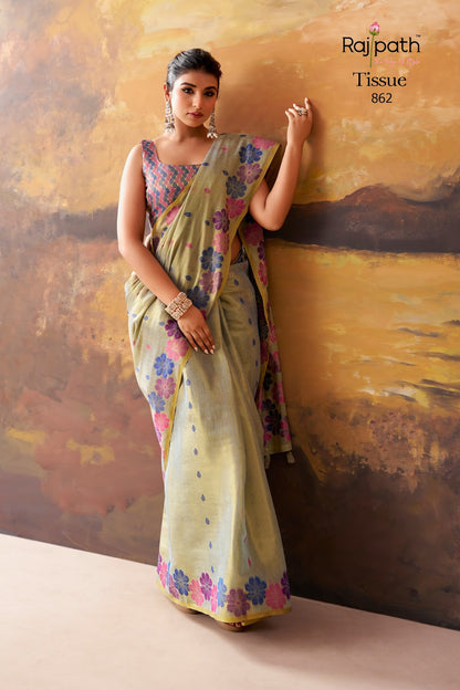 Blossom Rajpath Tissue Sarees Wholesaler Ahmedabad