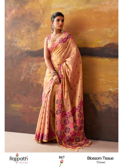 Blossom Rajpath Tissue Sarees Wholesaler Ahmedabad