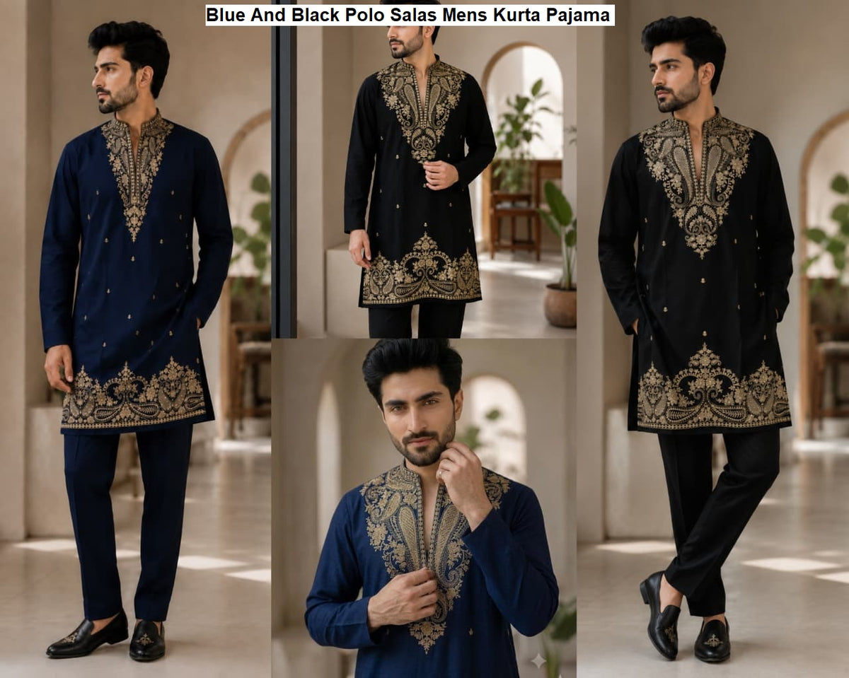 Blue And Black Polo Salas Premium Lachka Mens Kurta Pajama Wholesaler India