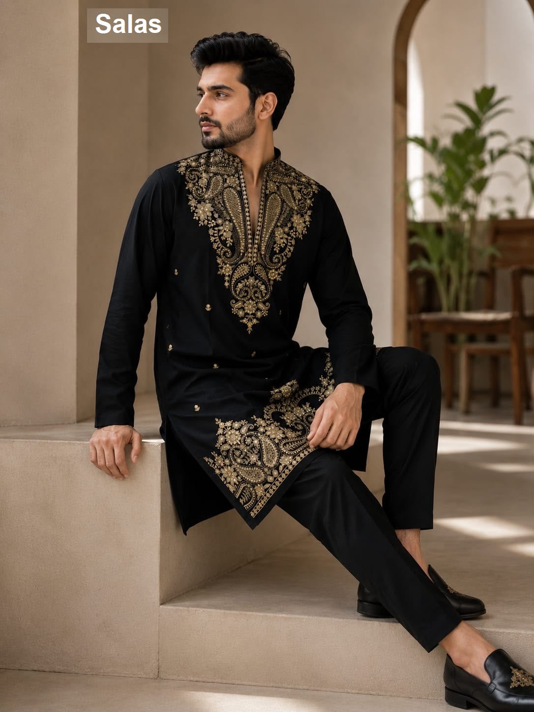 Blue And Black Polo Salas Premium Lachka Mens Kurta Pajama Wholesaler India