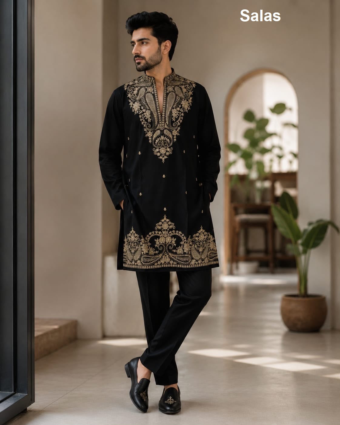 Blue And Black Polo Salas Premium Lachka Mens Kurta Pajama Wholesaler India