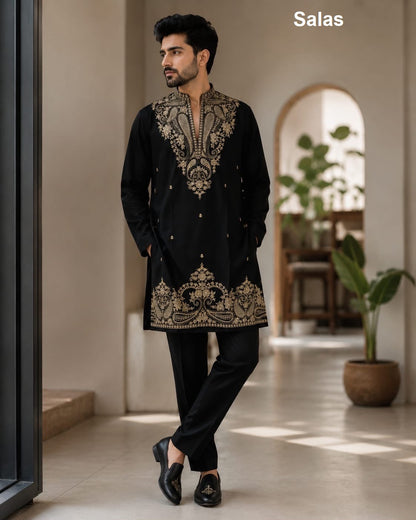Blue And Black Polo Salas Premium Lachka Mens Kurta Pajama Wholesaler India
