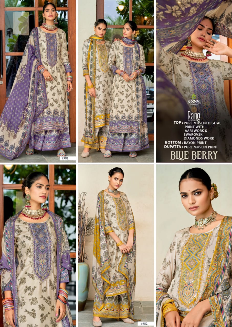 Blue Berry Rang Muslin Plazzo Style Suits Supplier Gujarat