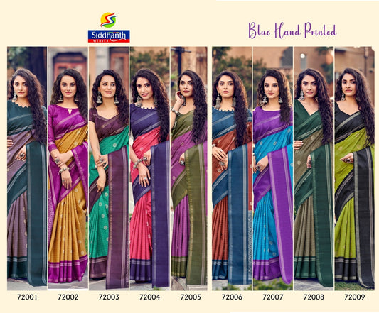 Blue Hand Printed 01 Siddhanth Handloom Sarees Wholesale Price