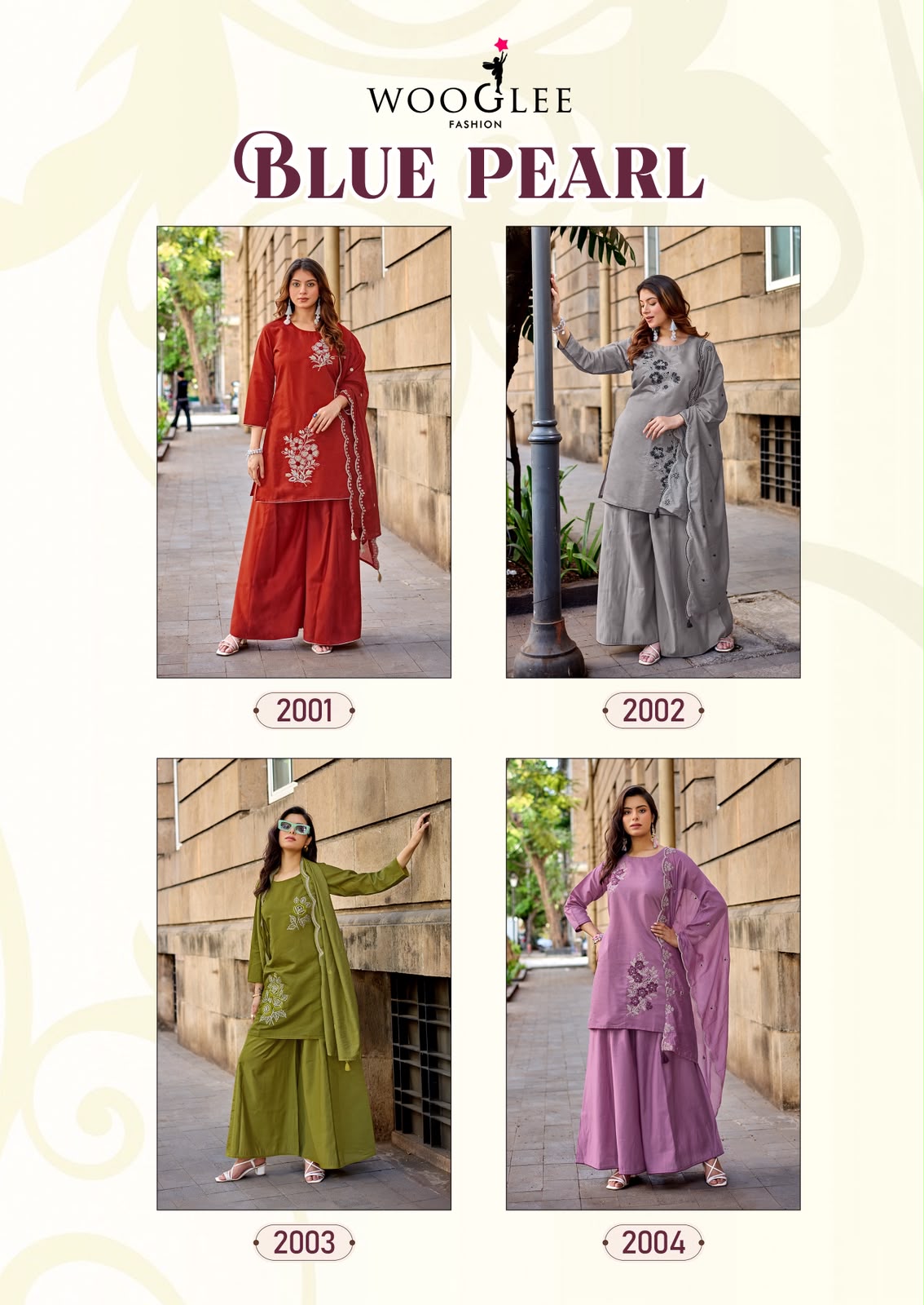 Blue Pearl Wooglee Russian Readymade Plazzo Style Suits Wholesale Price