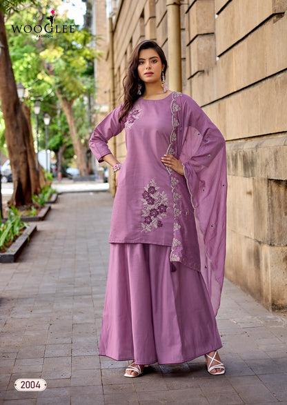 Blue Pearl Wooglee Russian Readymade Plazzo Style Suits Wholesale Price
