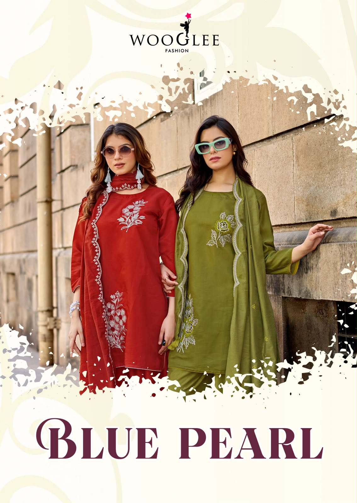 Blue Pearl Wooglee Russian Readymade Plazzo Style Suits Wholesale Price