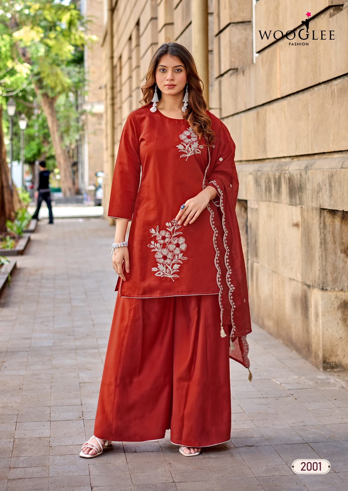 Blue Pearl Wooglee Russian Readymade Plazzo Style Suits Wholesale Price