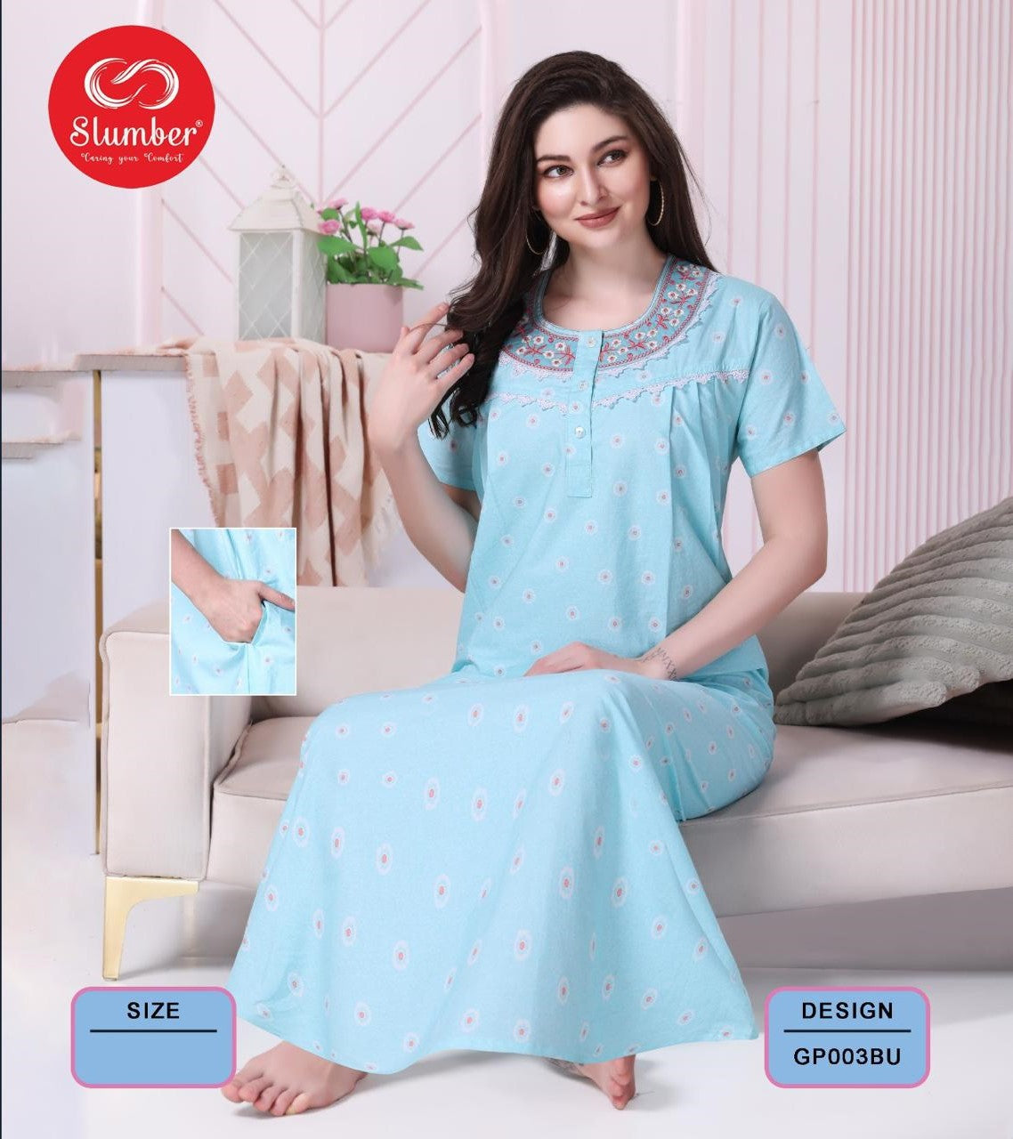 Blue Slumber Premium Cotton Night Gowns Manufacturer India