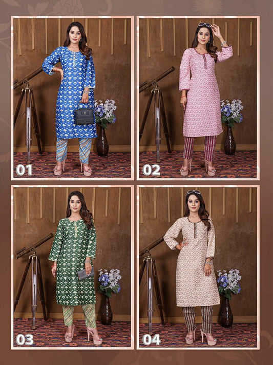 Blue Whale Prinal Two Tone Kurti Pant Set Exporter Gujarat