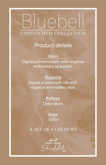 Bluebell 1010 Shiddat Muslin Pant Style Suits Exporter Ahmedabad