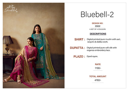 Bluebell 2002 Shiddat Muslin Plazzo Style Suits Wholesaler