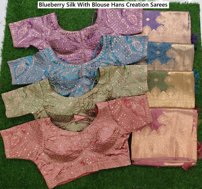 Blueberry Silk With Blouse Hans Creation Sarees Manufacturer India