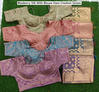 Blueberry Silk With Blouse Hans Creation Sarees Manufacturer India