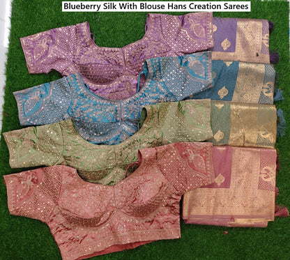 Blueberry Silk With Blouse Hans Creation Sarees Manufacturer India