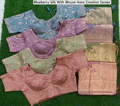 Blueberry Silk With Blouse Hans Creation Sarees Manufacturer India