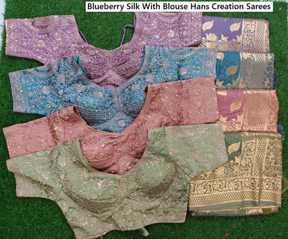 Blueberry Silk With Blouse Hans Creation Sarees Manufacturer India