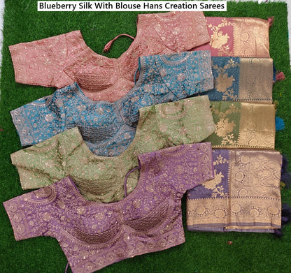Blueberry Silk With Blouse Hans Creation Sarees Manufacturer India