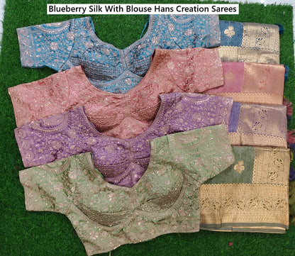 Blueberry Silk With Blouse Hans Creation Sarees Manufacturer India