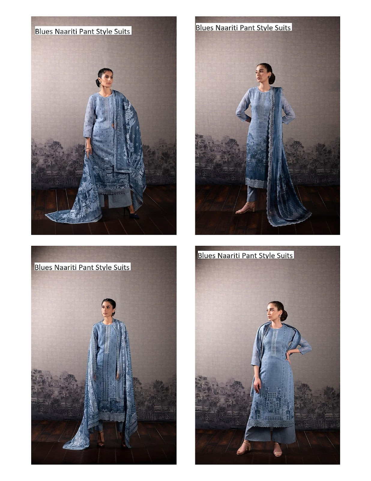Blues Naariti Linen Pant Style Suits Wholesaler Ahmedabad