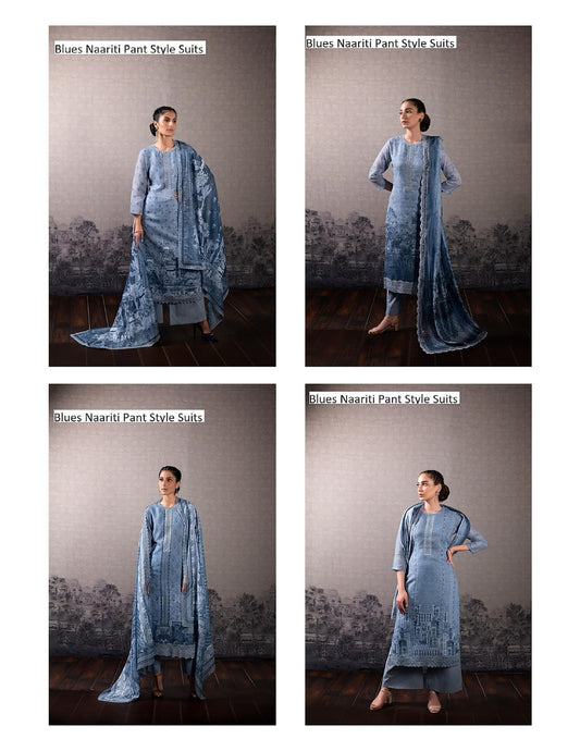 Blues Naariti Linen Pant Style Suits Wholesaler Ahmedabad