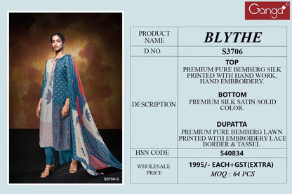 Blythe S3706 Ganga Bemberg Silk Pant Style Suits Manufacturer Gujarat