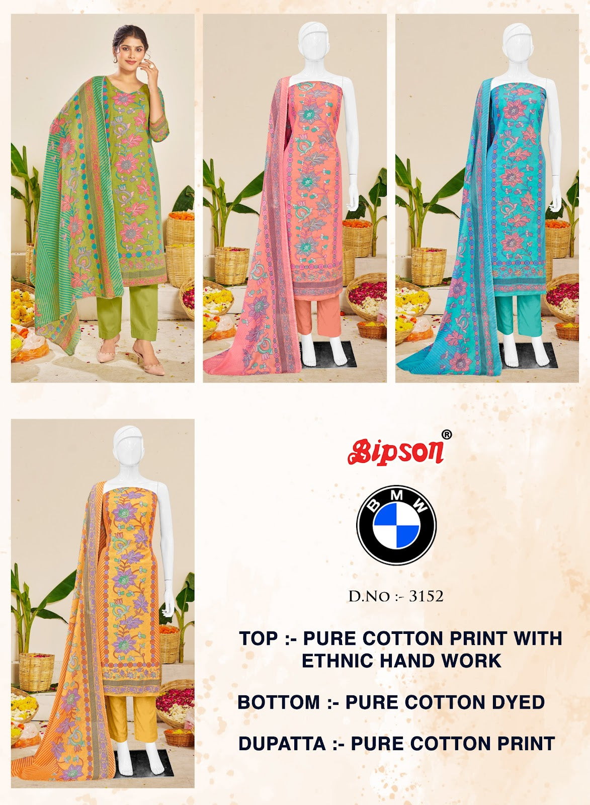 Bmw 3152 Bipson Prints Cotton Pant Style Suits Wholesaler Ahmedabad