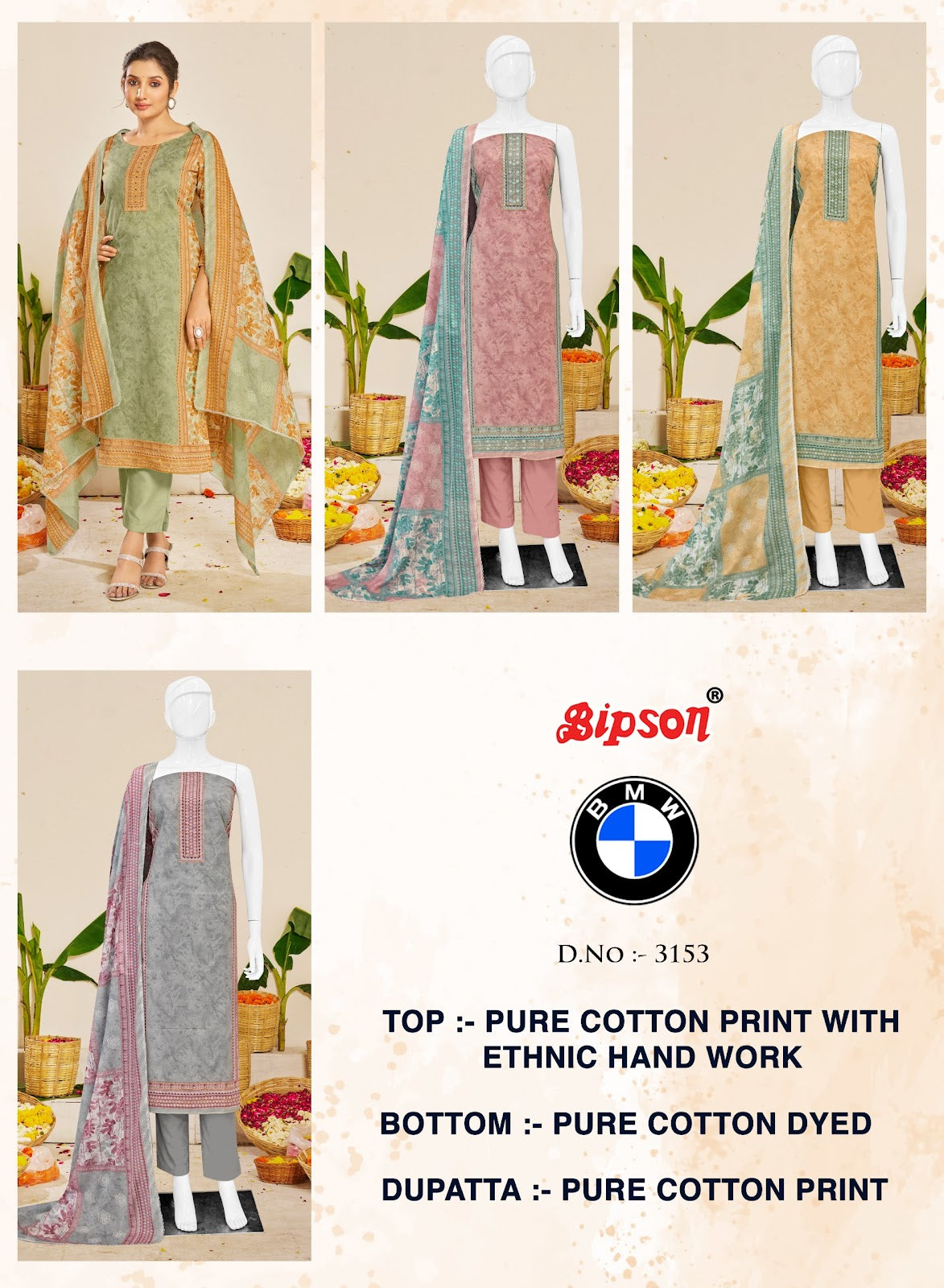Bmw 3153 Bipson Prints Cotton Pant Style Suits Wholesale Price