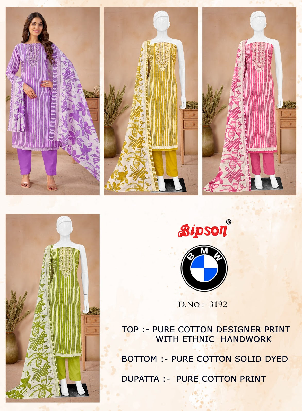 Bmw 3192 Bipson Prints Pure Cotton Pant Style Suits Exporter