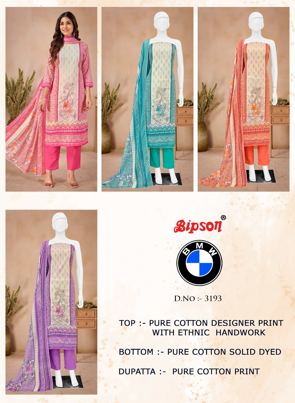 Bmw 3193 Bipson Prints Cotton Pant Style Suits Exporter Gujarat