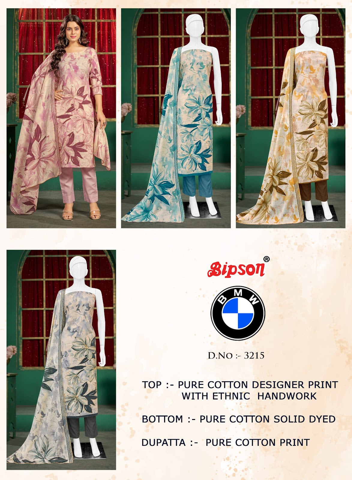 Bmw 3215 Bipson Prints Pure Cotton Pant Style Suits Exporter India