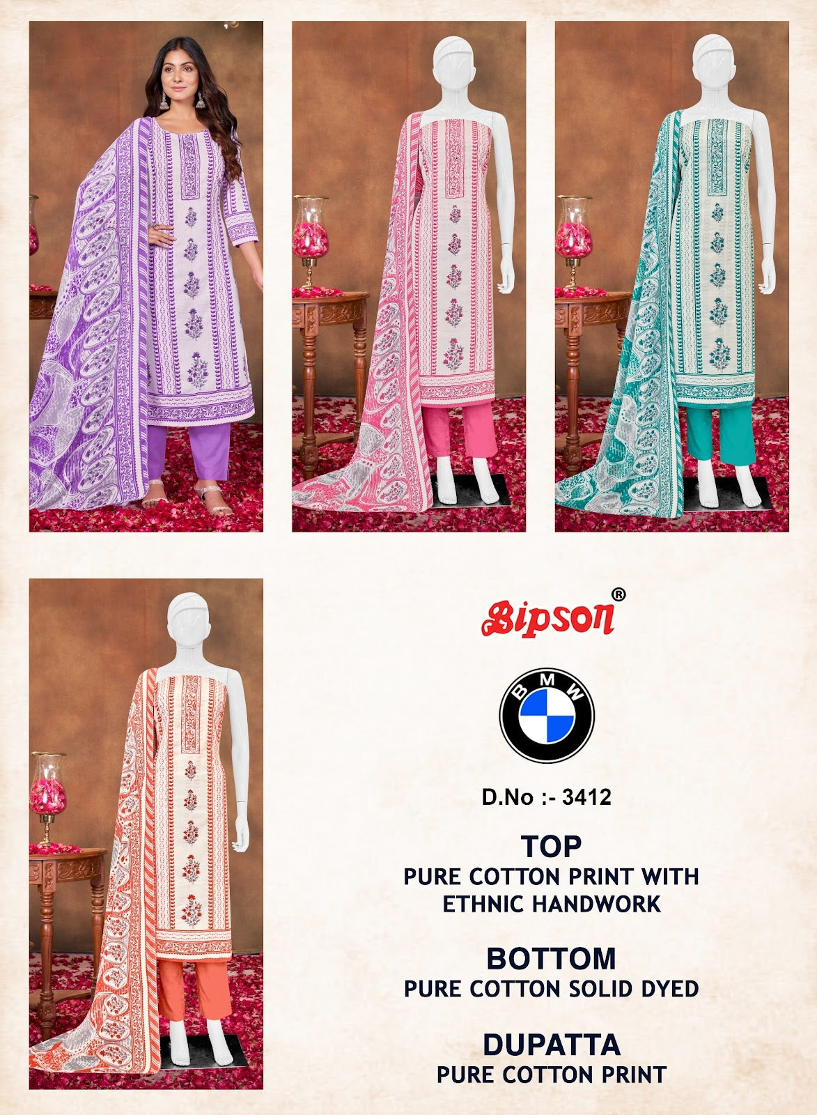 Bmw 3412 Bipson Prints Cotton Dress Material Manufacturer India