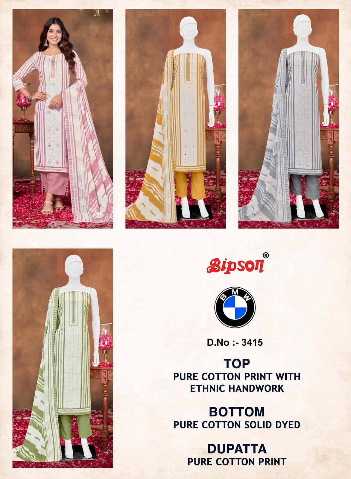Bmw 3415 Bipson Prints Cotton Dress Material Supplier India