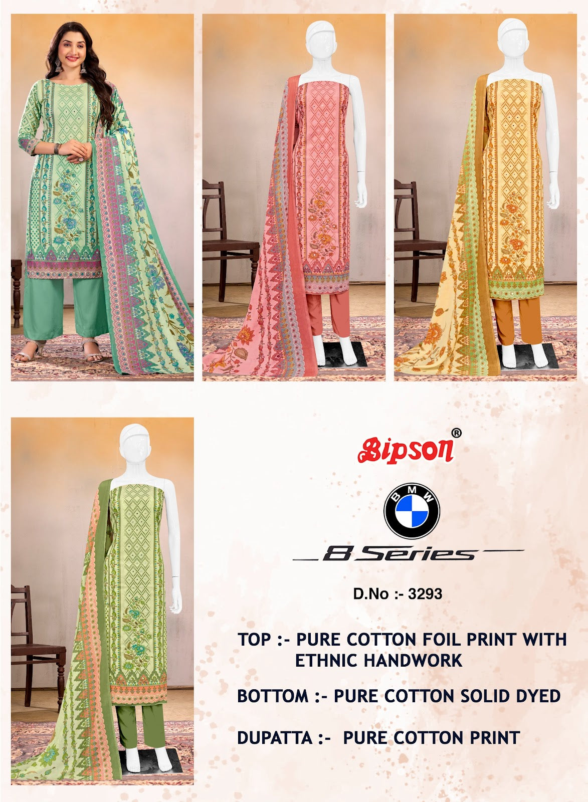 Bmw 8 Series 3293 Bipson Prints Pure Cotton Pant Style Suits Wholesale Price