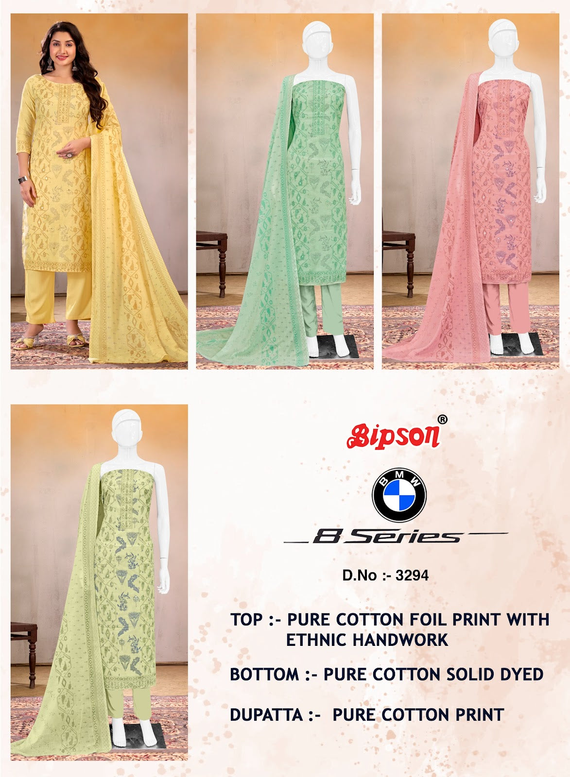 Bmw 8 Series 3294 Bipson Prints Pure Cotton Pant Style Suits Wholesaler Ahmedabad