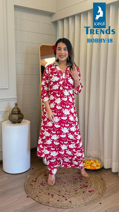 Bobby Kaya Rayon Kurti Plazzo Set Exporter India