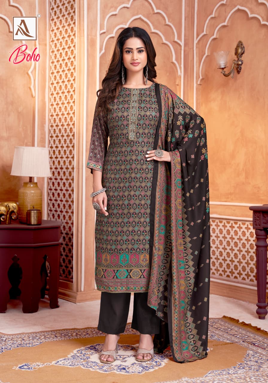 Boho Alok Viscose Karachi Pashmina Salwar Suits Wholesale Rate