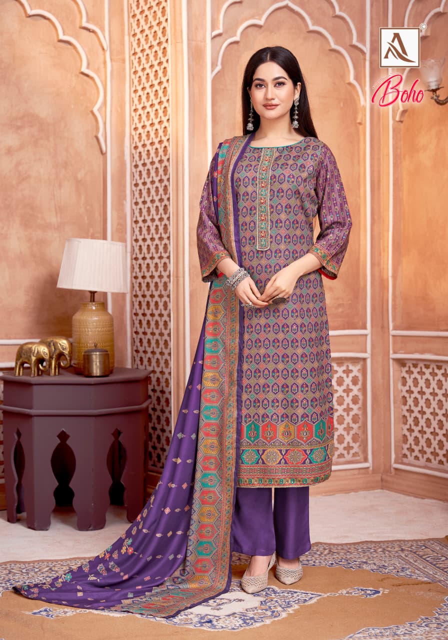 Boho Alok Viscose Karachi Pashmina Salwar Suits Wholesale Rate