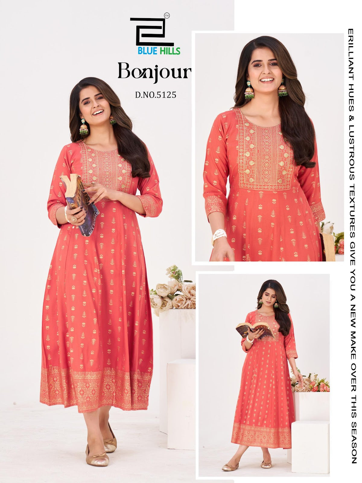 Bonjour Blue Hills Rayon 14Kg Anarkali Kurtis Supplier Gujarat