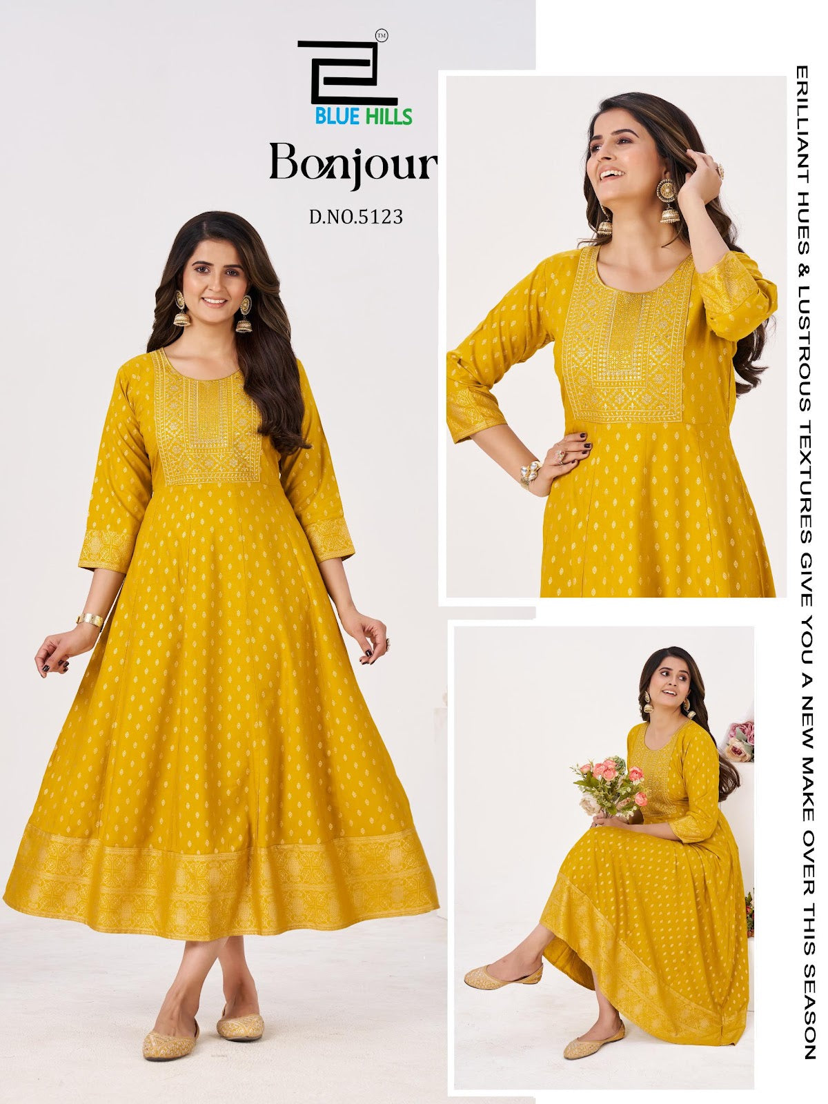 Bonjour Blue Hills Rayon 14Kg Anarkali Kurtis Supplier Gujarat