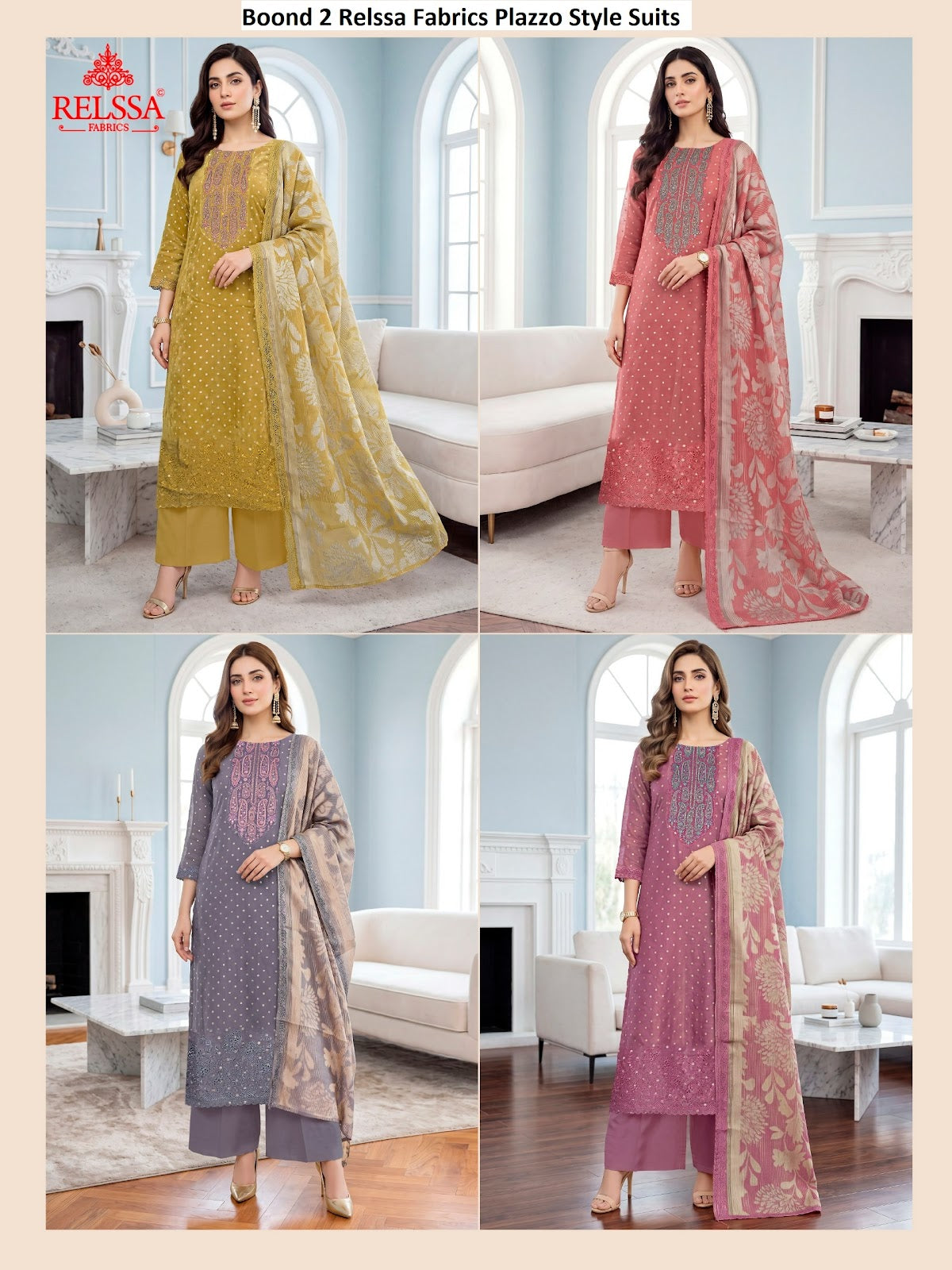 Boond 2 Relssa Fabrics Tissue Plazzo Style Suits Supplier Gujarat